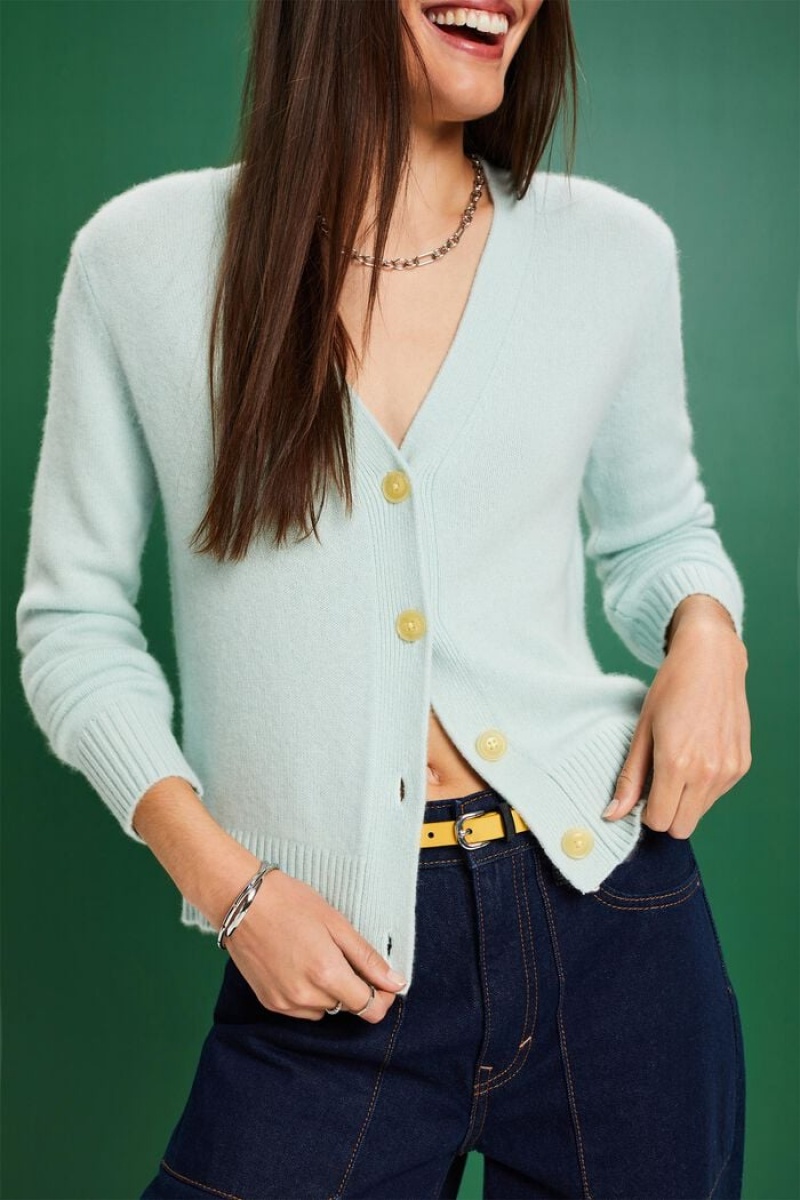 Dámské Kardigan Esprit Cashmere V-neck Světle Zelene | RXO420137