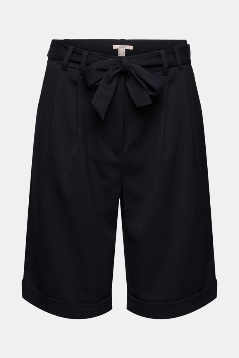 Dámské Kraťasy Esprit Bermuda With Pasem Pleats Černé | ZAB186053