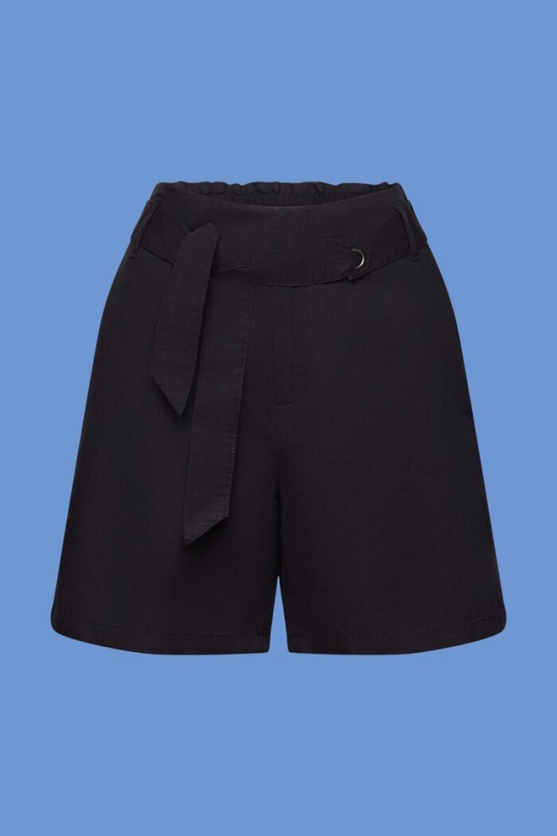 Dámské Kraťasy Esprit With A Tie,Bavlněné-linen Blend Černé | UAZ702439