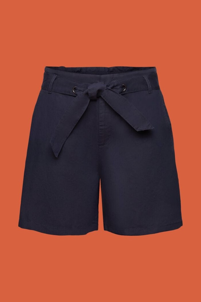 Dámské Kraťasy Esprit With A Tie,Bavlněné-linen Blend Tmavě Blankyt | TLU418937