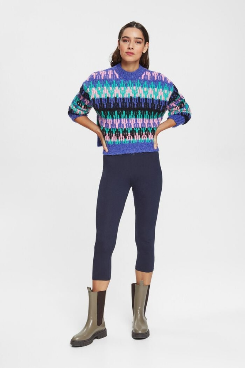 Dámské Legíny Esprit Cropped Tmavě Blankyt | GHO947086