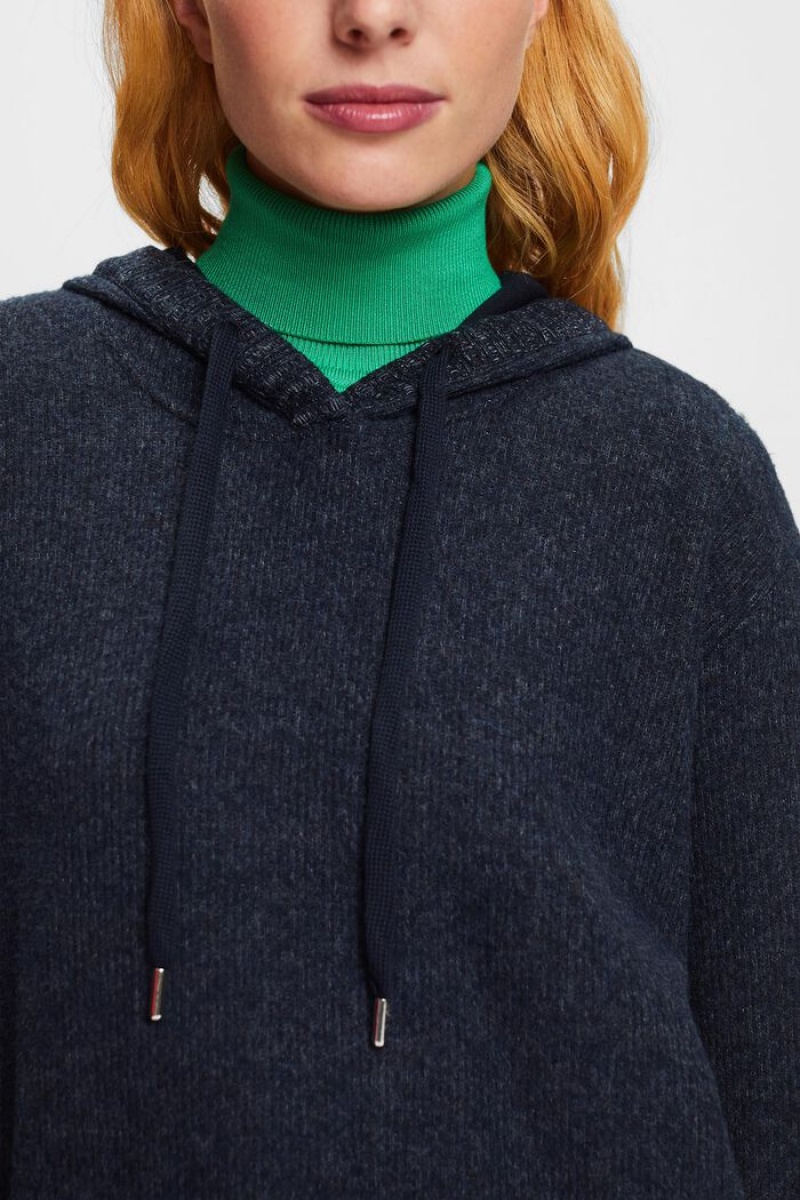 Dámské Mikina s Kapucí Esprit Brushed Žebrovaný Knit Tmavě Blankyt | LGE467918