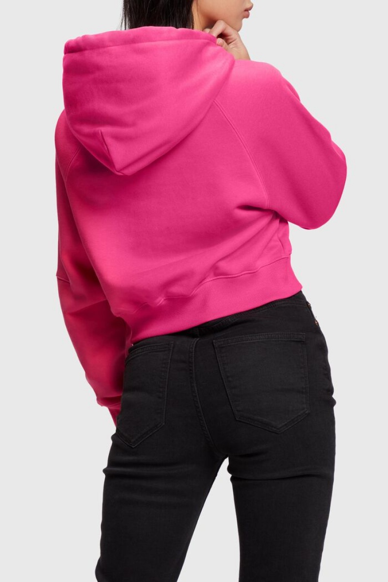 Dámské Mikina s Kapucí Esprit Cropped Logo Růžové Fuchsie | IPE413905