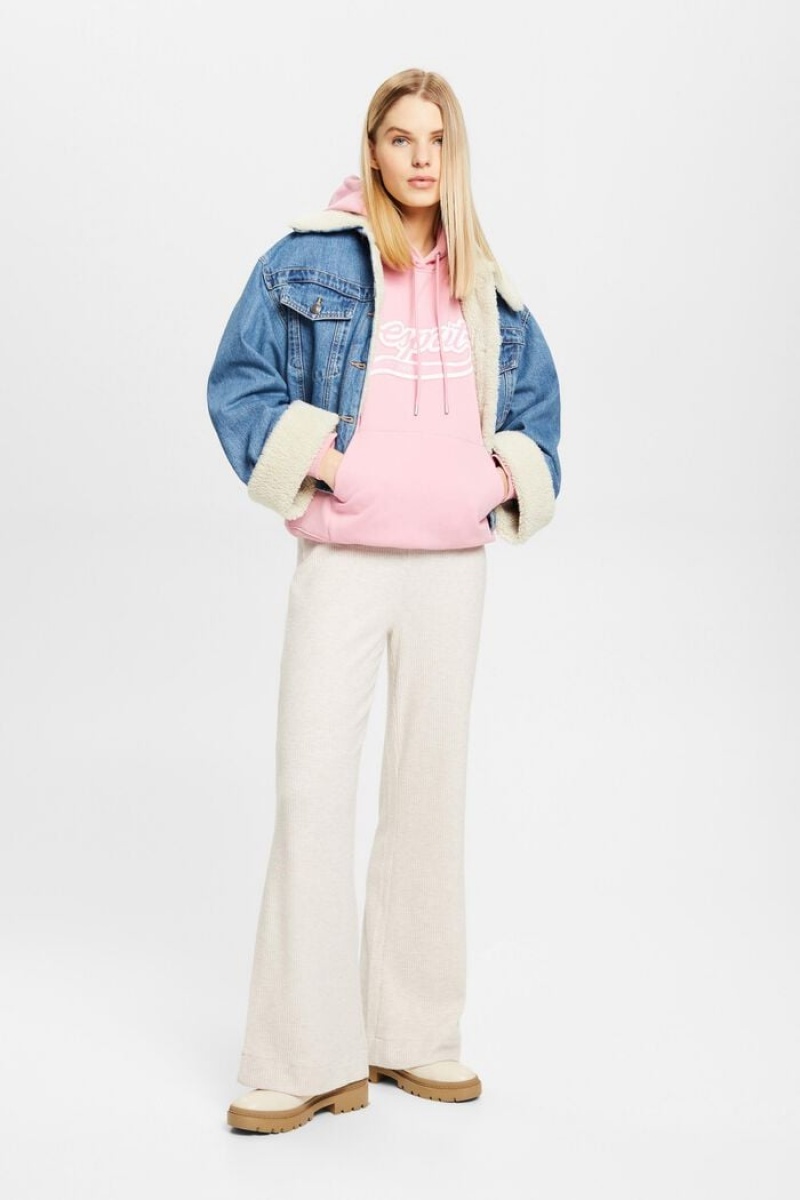 Dámské Mikina s Kapucí Esprit Logo Fleece Růžové | EVN139428