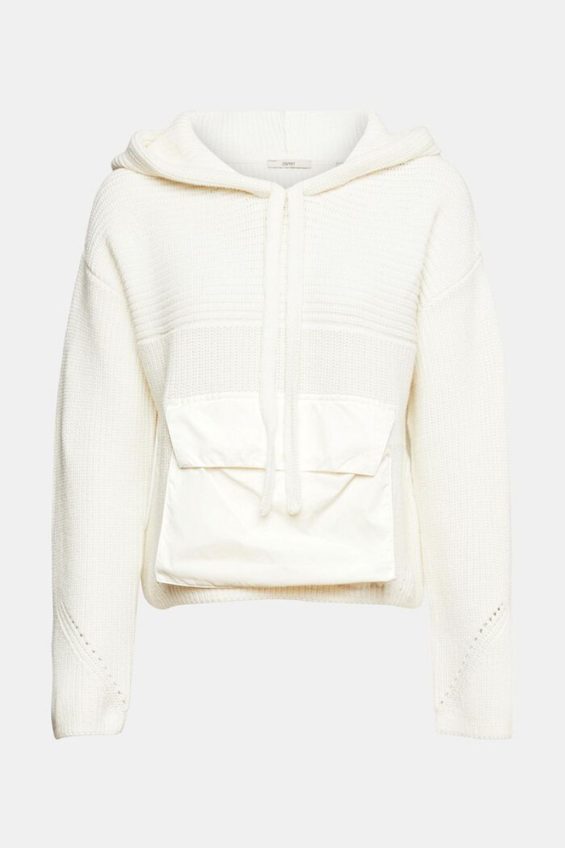 Dámské Mikina s Kapucí Esprit Žebrovaný Knit Pocket Bílé | SXY865730
