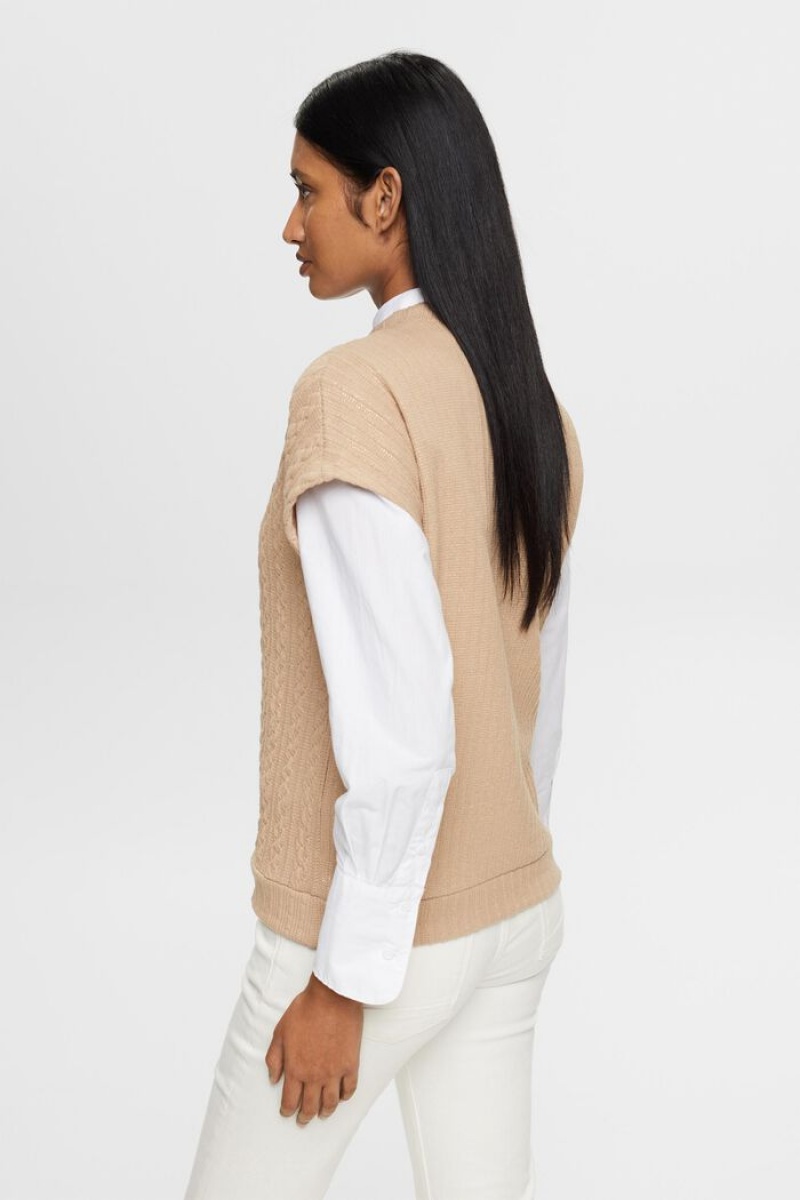 Dámské Mikiny Esprit Sparkly Cable Knit Tank Zlaté | DTQ854206
