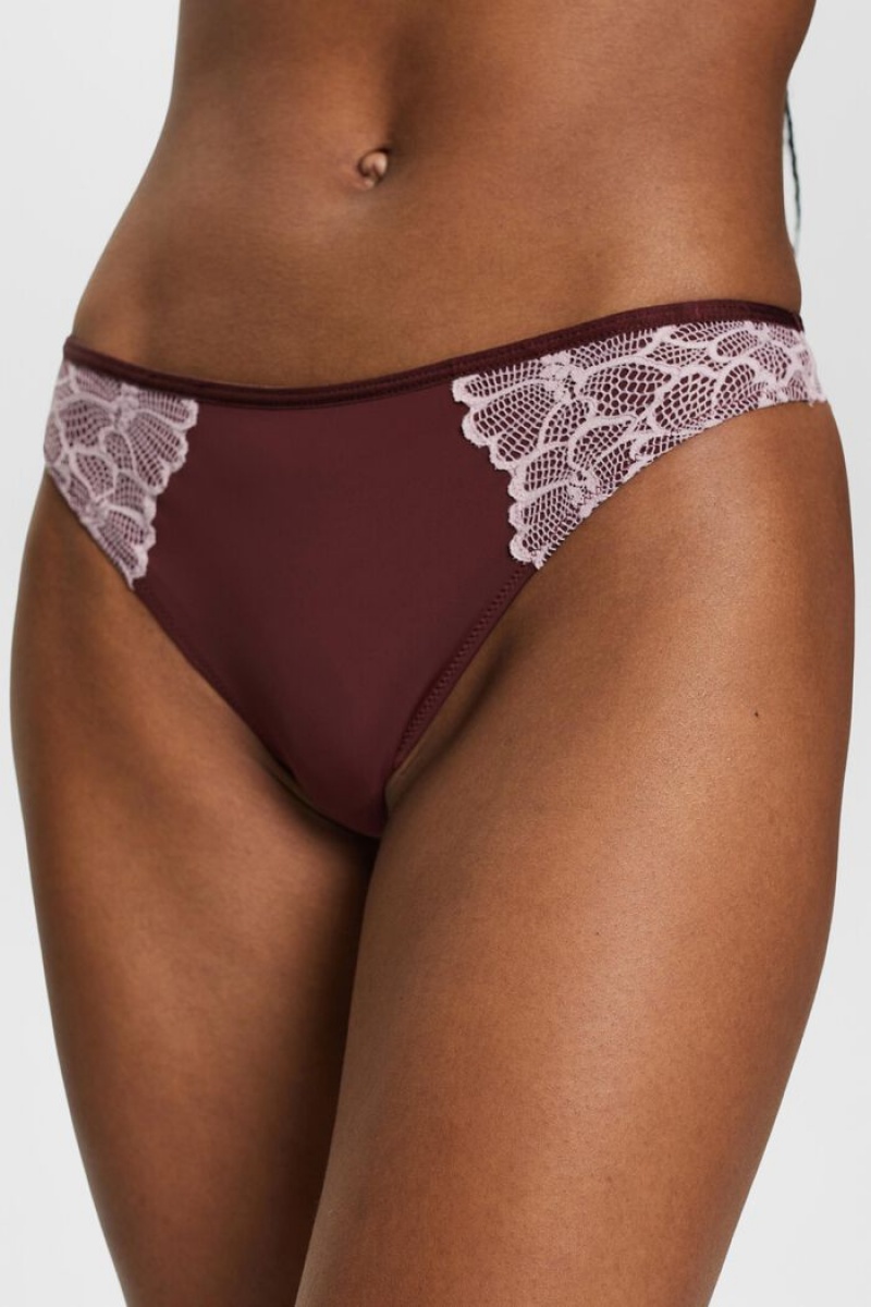 Dámské Noční Prádlo Esprit Hipster Krajkové Tanga Červené Hnědé | KEI309241