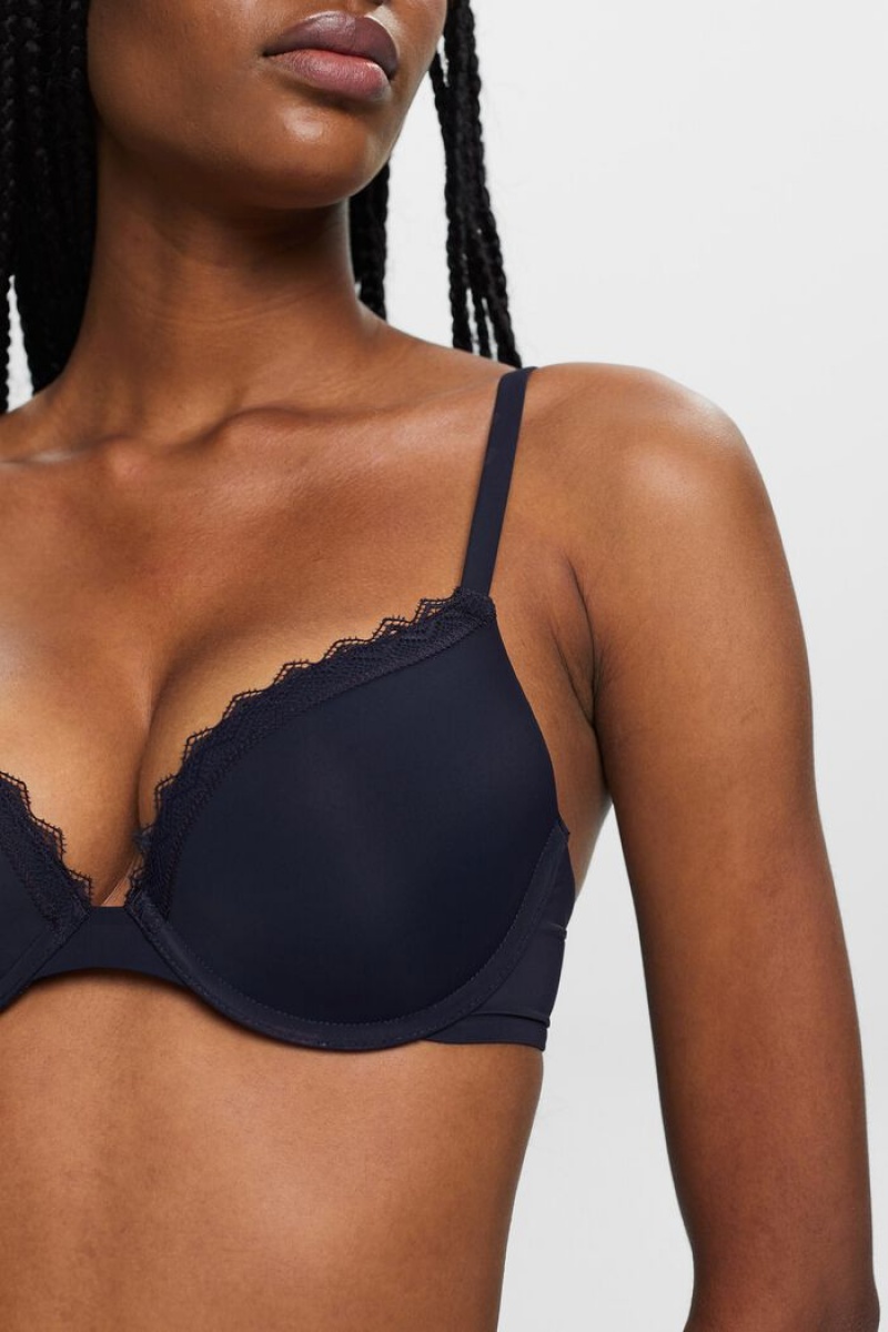 Dámské Noční Prádlo Esprit Krajkové Trim Push Up Bra Tmavě Blankyt | HUE602594