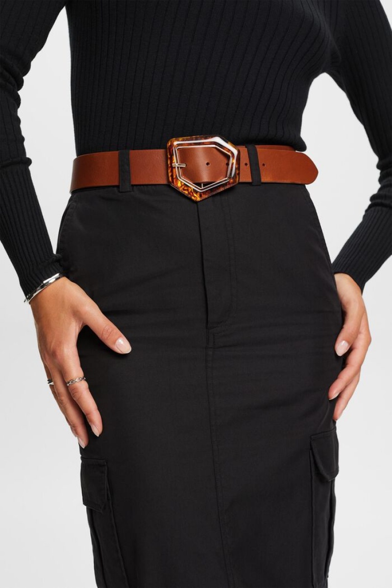 Dámské Pásky Esprit Læder With Statement Přezkou Hnědé | GHC372195