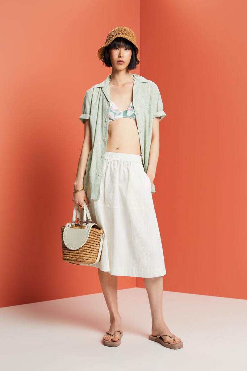 Dámské Sukně Esprit Crinkled Bavlněné Bílé | BEL812496