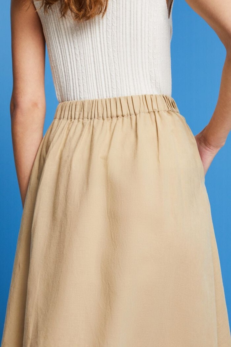 Dámské Sukně Esprit Midi,Linen-cotton Blend Hnědé | LFO017932
