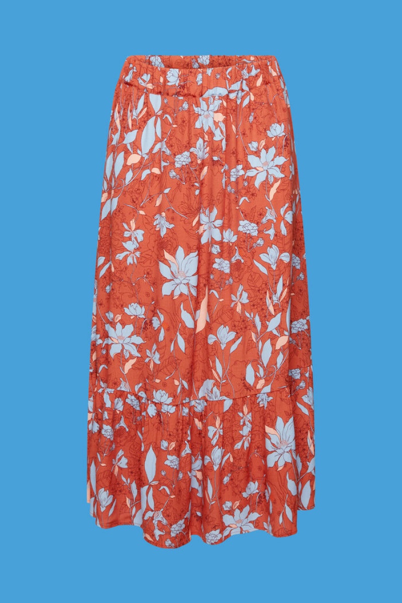 Dámské Sukně Esprit Midi With Flounced Hem Koralove Oranžové | OJM265497
