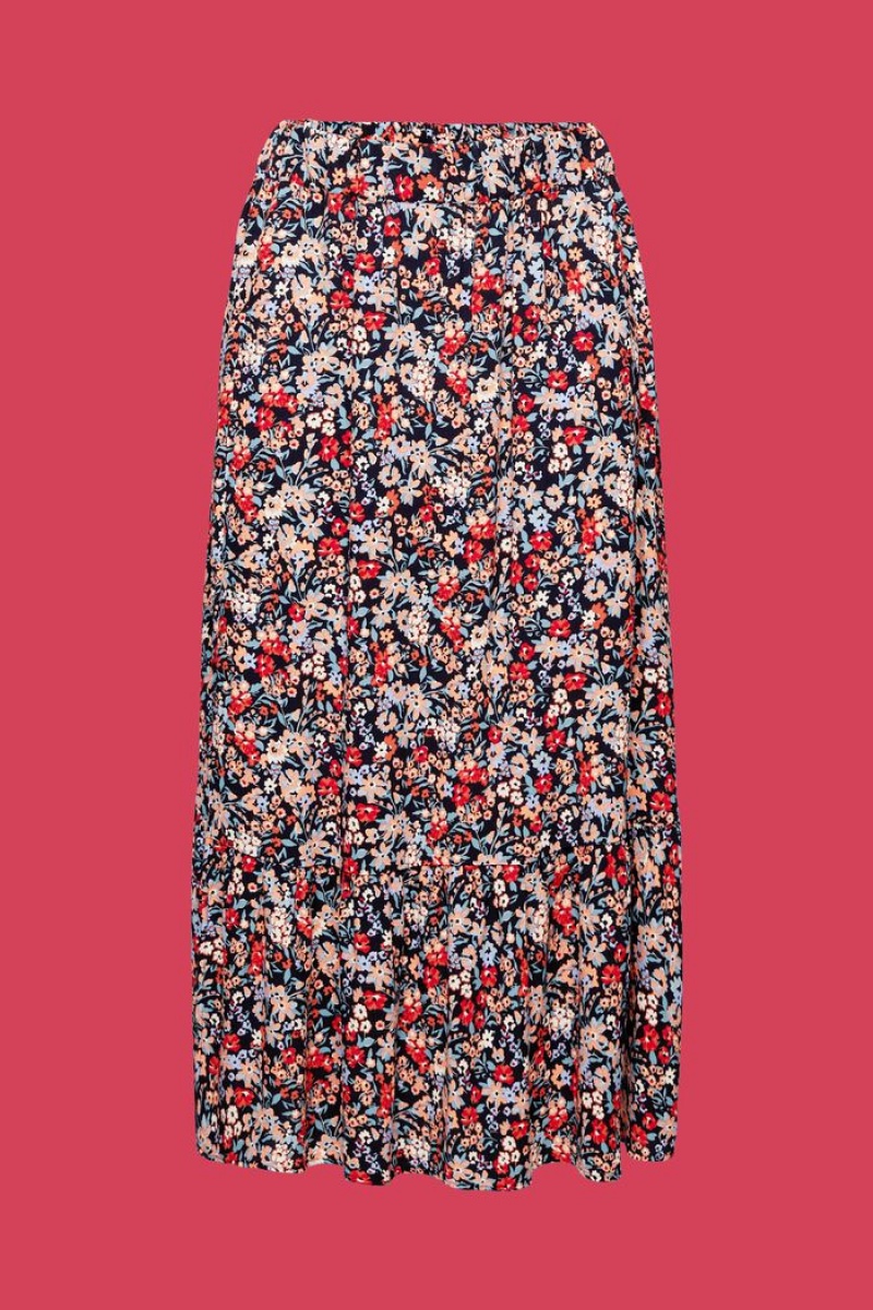 Dámské Sukně Esprit Midi With Flounced Hem Tmavě Blankyt | MSO019758