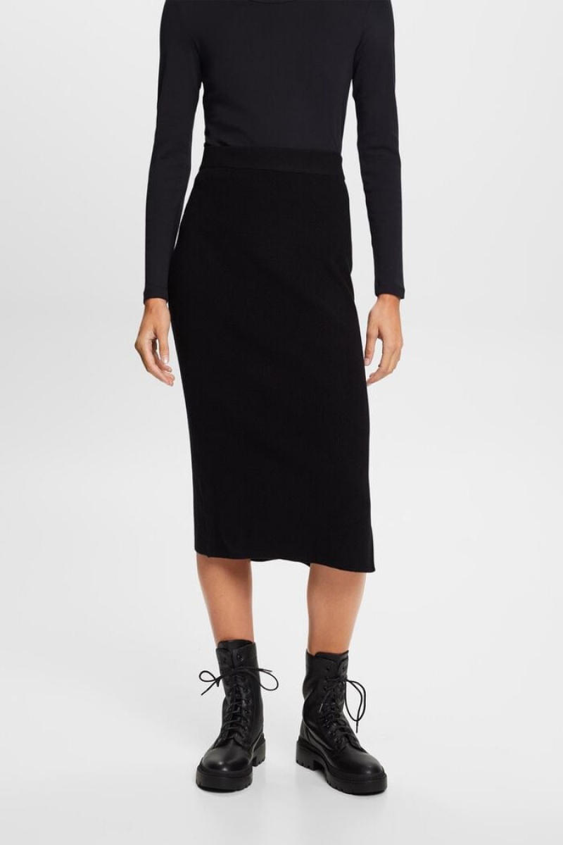 Dámské Sukně Esprit Rib-knit Midi Černé | NSH562138