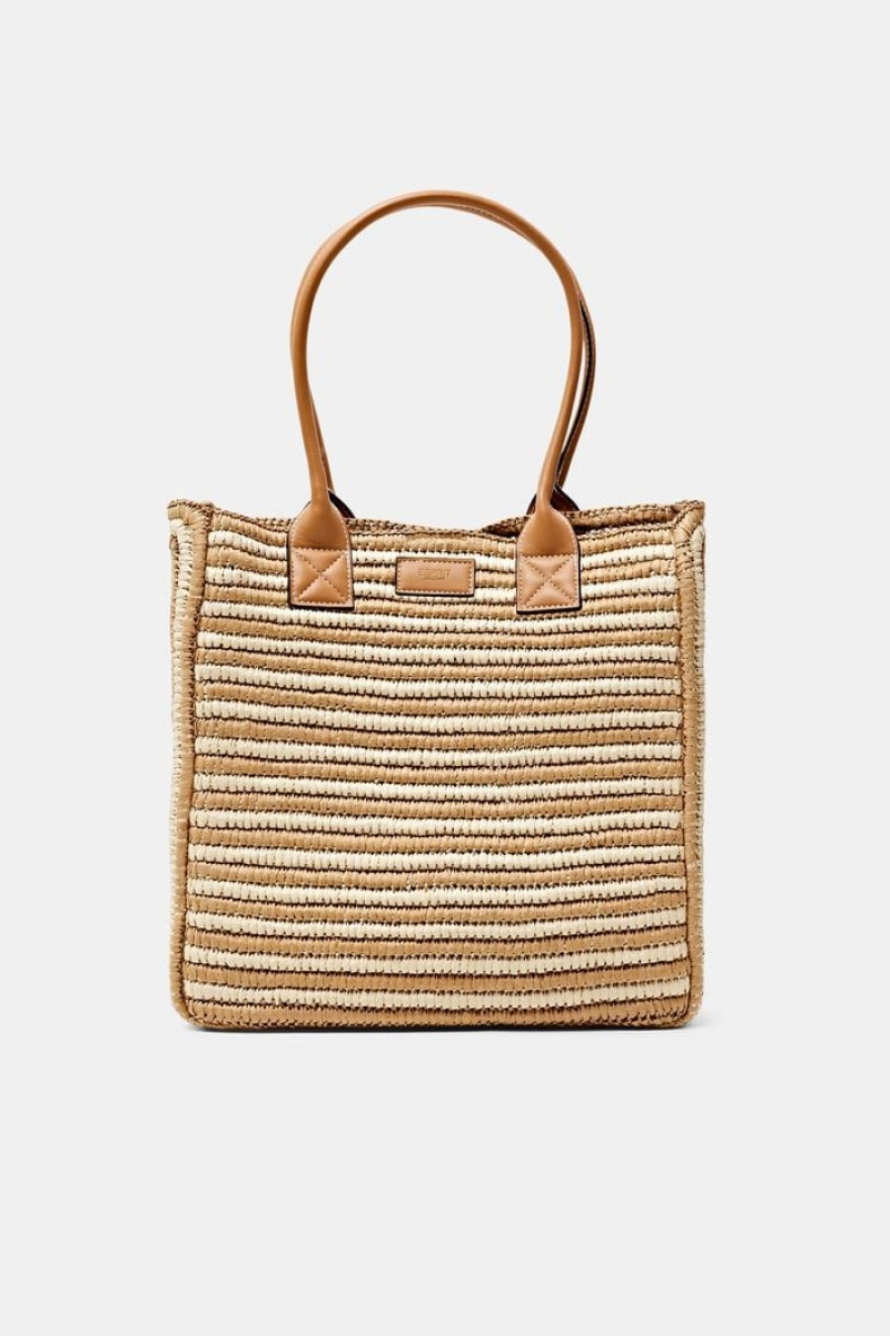 Dámské Tašky Esprit Raffia With Faux Læder Handles Hnědé | DPB810436