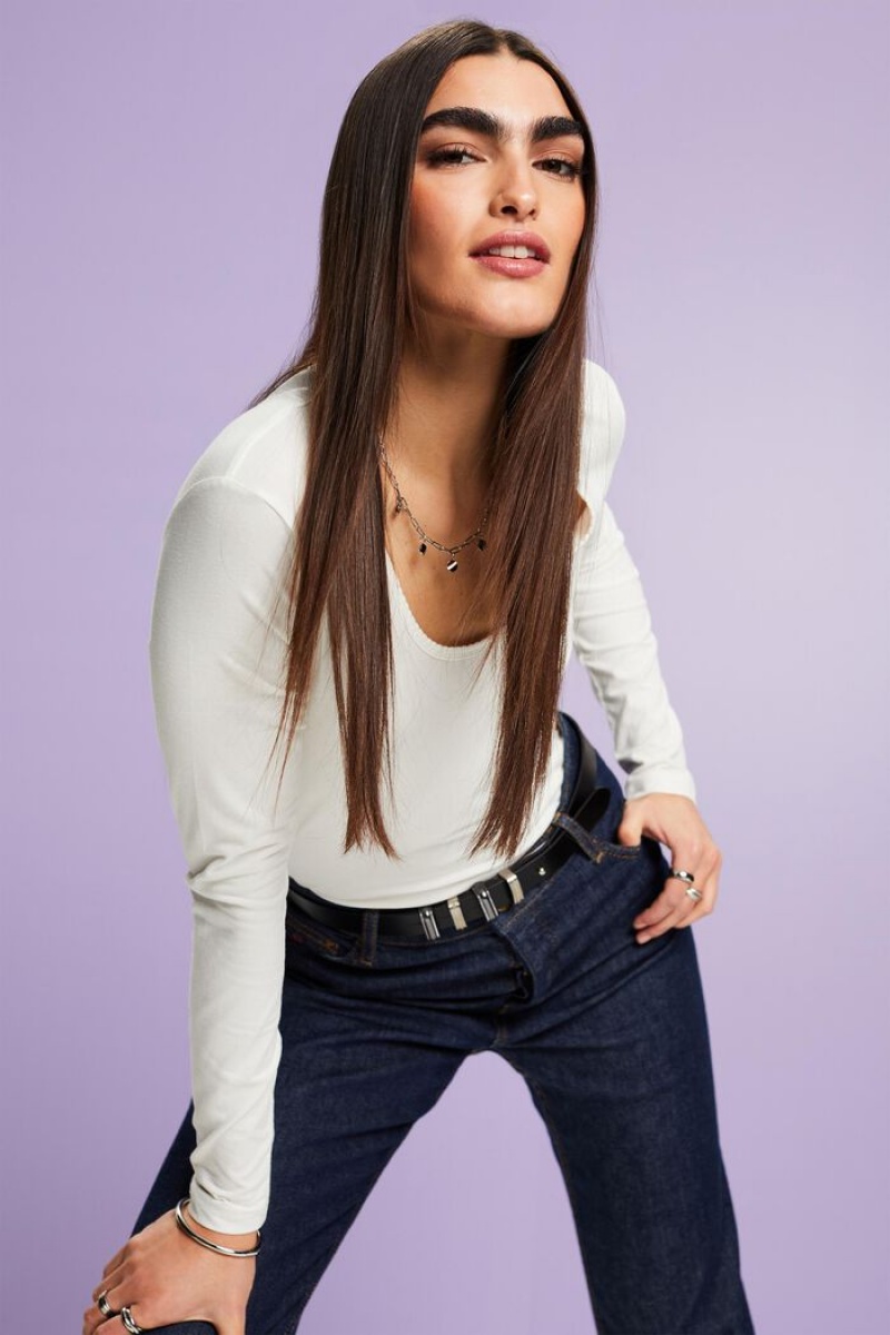 Dámské Topy Esprit Bavlněné Longsleeve Bílé | QHZ413092