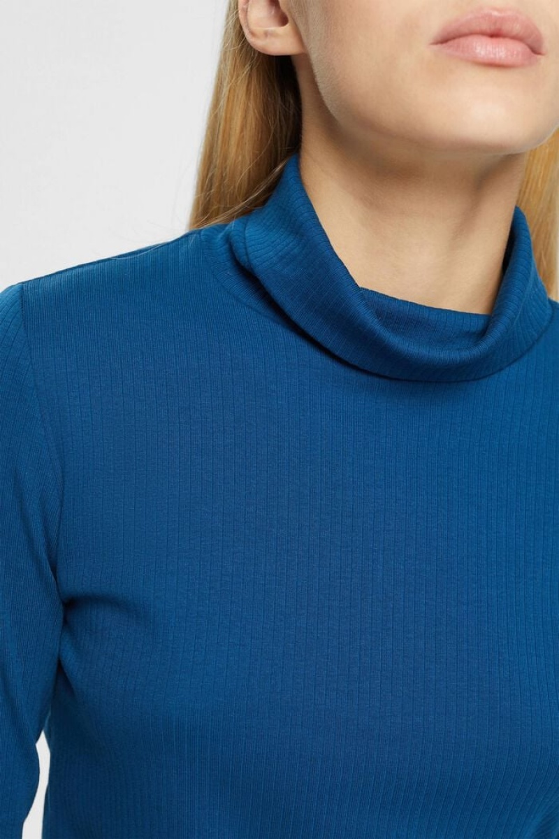 Dámské Topy Esprit Cropped,Roll Neck Long-sleeved Blankyt | SKC624817