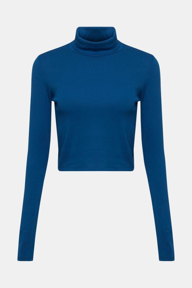 Dámské Topy Esprit Cropped,Roll Neck Long-sleeved Blankyt | SKC624817