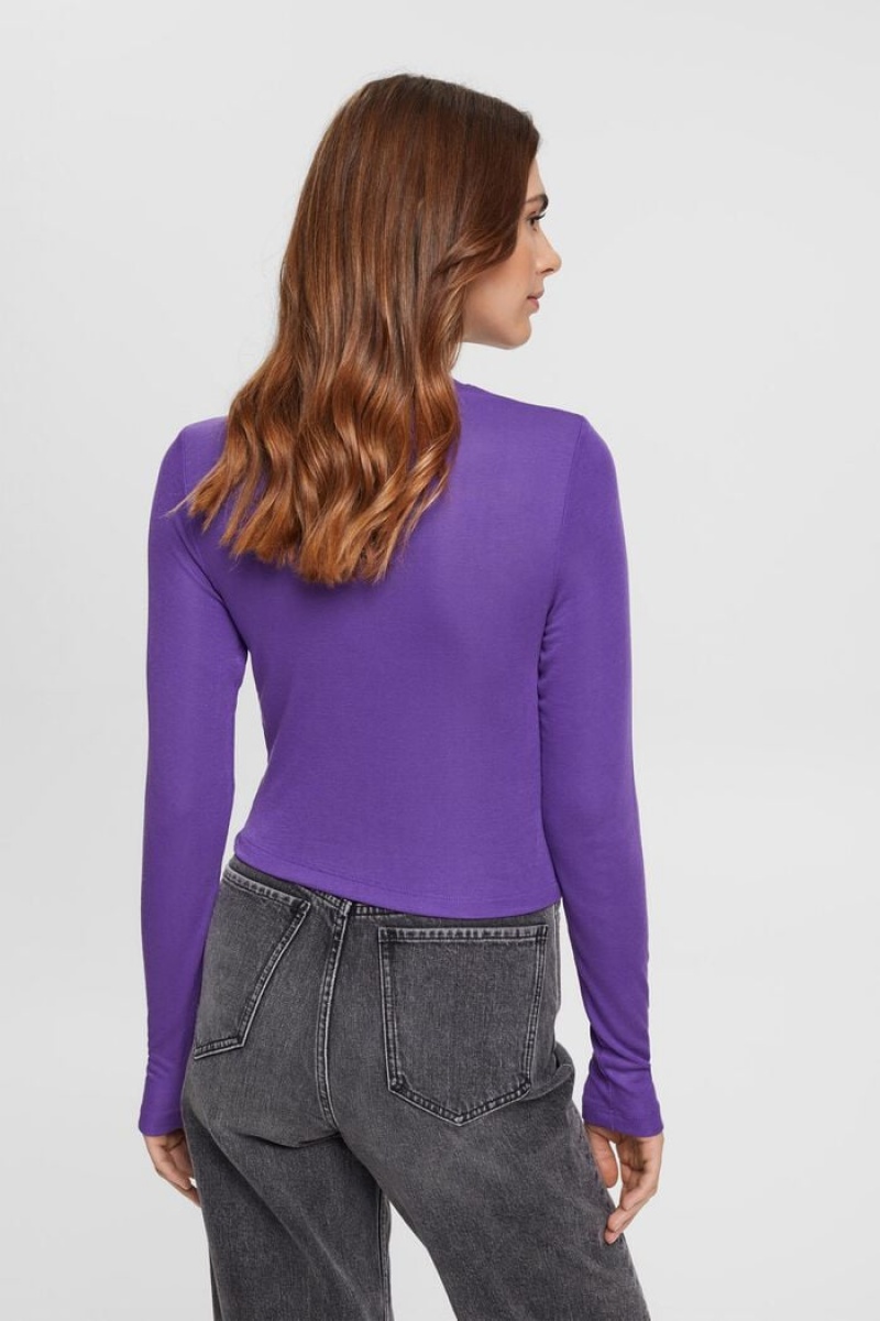 Dámské Topy Esprit Cropped Fit Long-sleeved Fialové | KOV769534