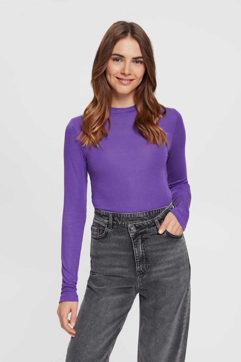 Dámské Topy Esprit Cropped Fit Long-sleeved Fialové | KOV769534