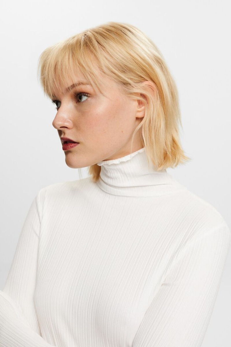 Dámské Topy Esprit Irregular Rib Turtleneck Longsleeve Bílé | HDG936428
