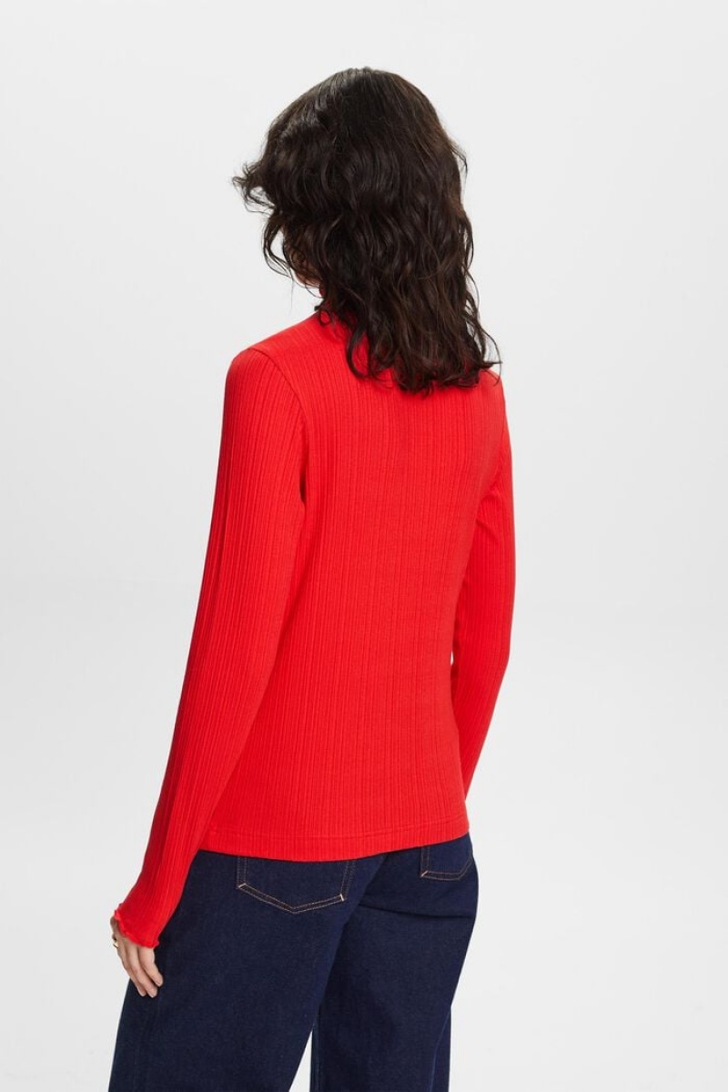 Dámské Topy Esprit Irregular Rib Turtleneck Longsleeve Červené | IDQ241605