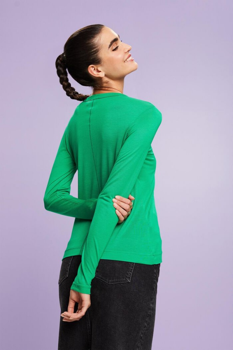 Dámské Topy Esprit Jersey Longsleeve Zelene | RTK306417