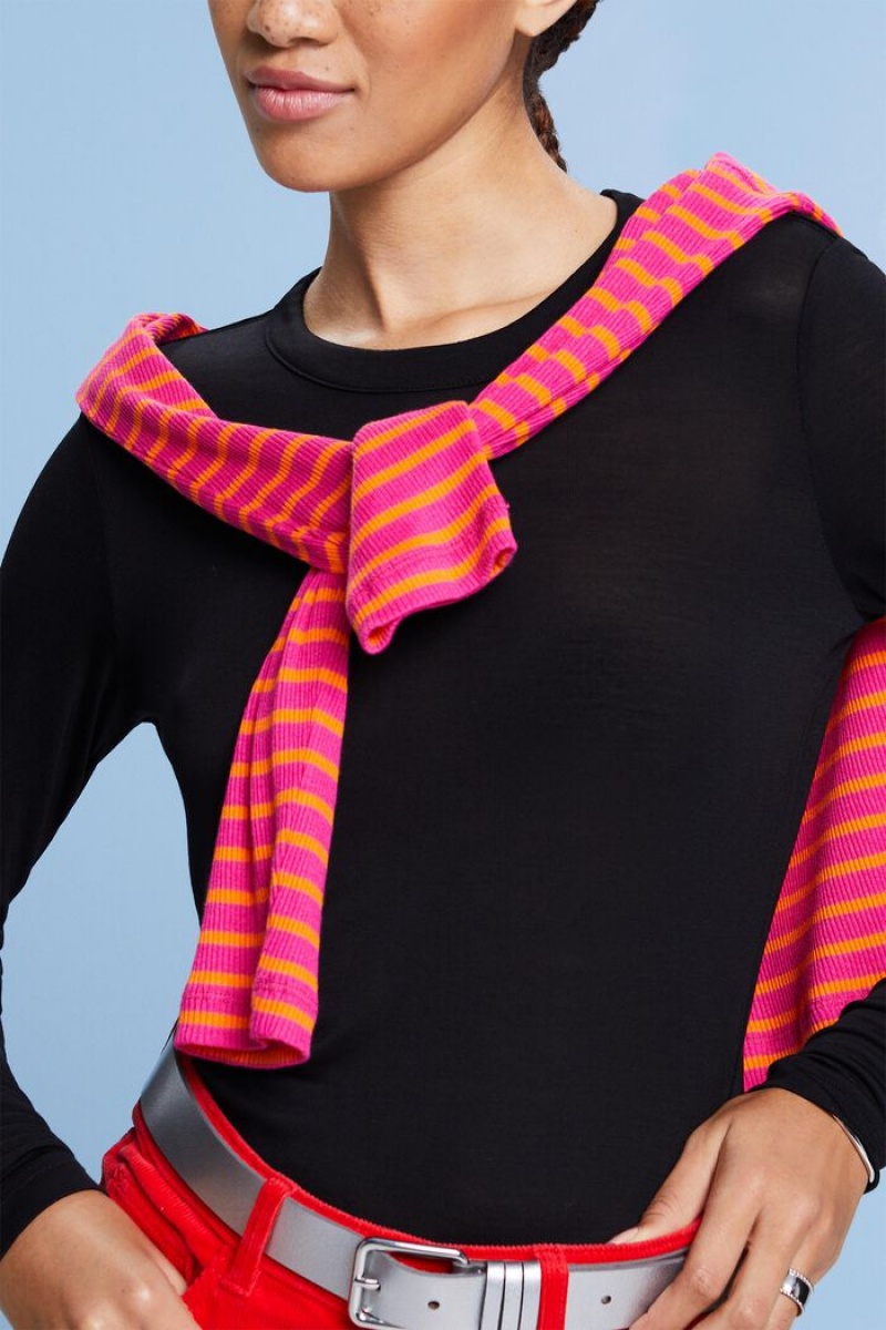 Dámské Topy Esprit Jersey Longsleeve Černé | GWB965342
