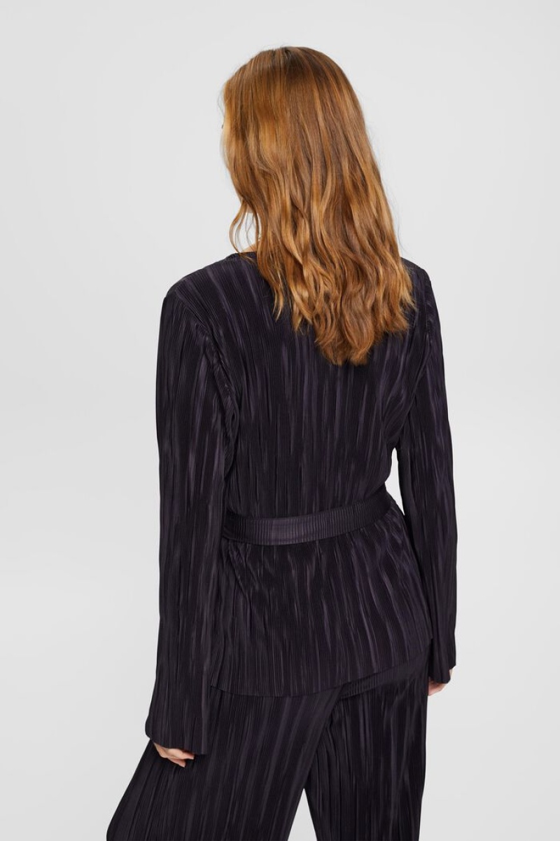 Dámské Topy Esprit Plisovaný Long-sleeved With Tie Tmavě Blankyt | TRS276548