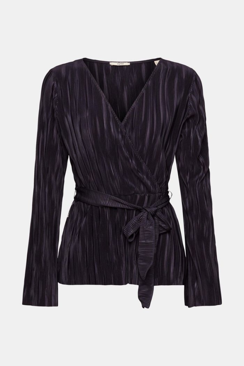 Dámské Topy Esprit Plisovaný Long-sleeved With Tie Tmavě Blankyt | TRS276548