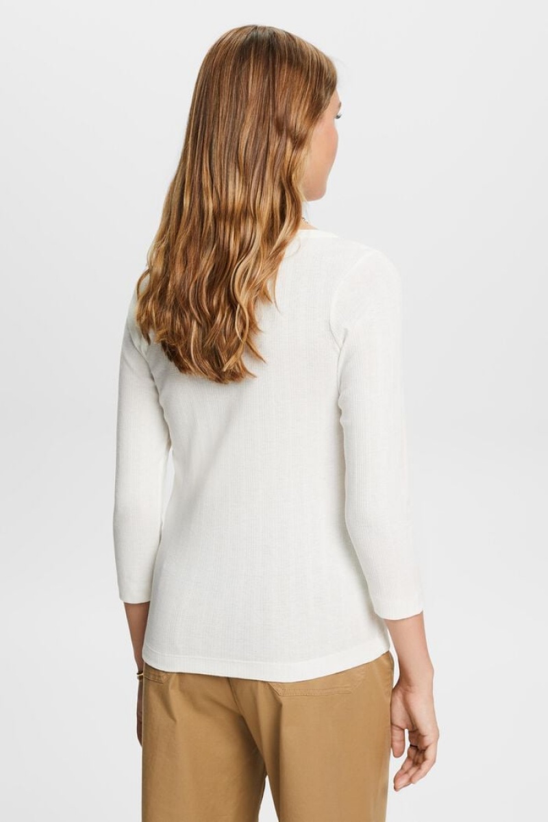 Dámské Topy Esprit Pointelle Long-sleeve Bílé | GDX709256