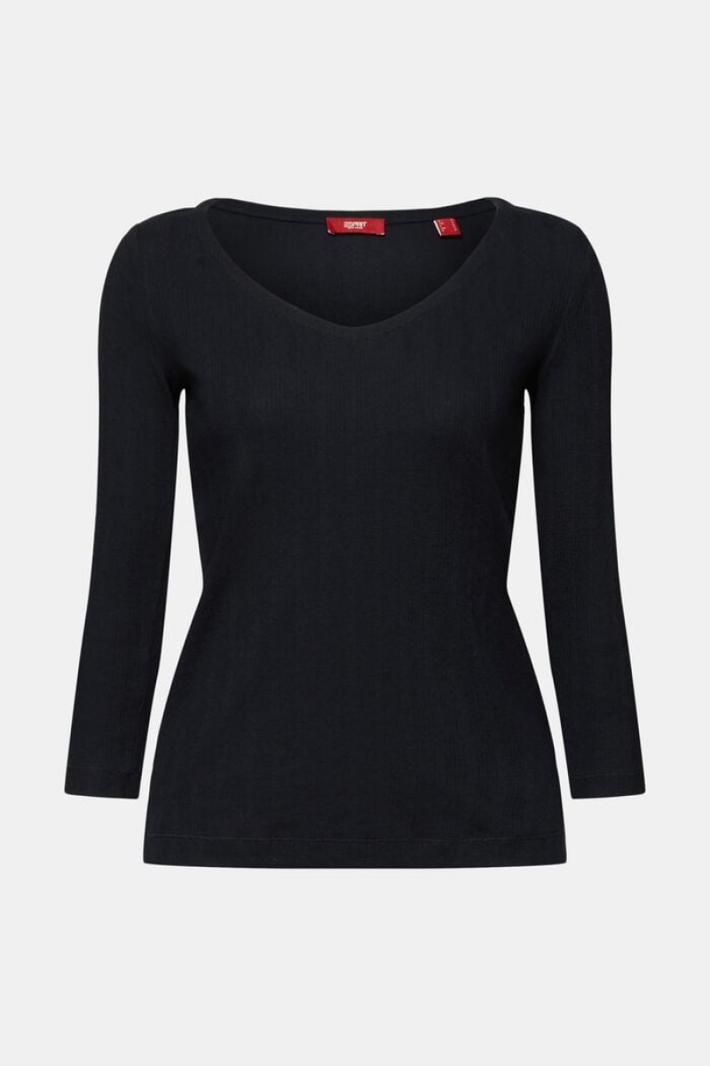 Dámské Topy Esprit Pointelle Long-sleeve Černé | OJS460793
