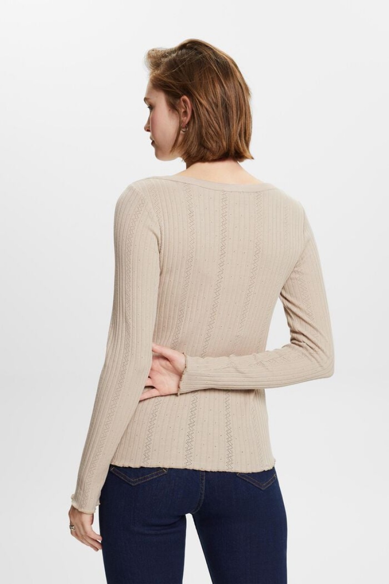 Dámské Topy Esprit Pointelle Rib-knit Longsleeve Světle Šedé Hnědé | ASZ069582