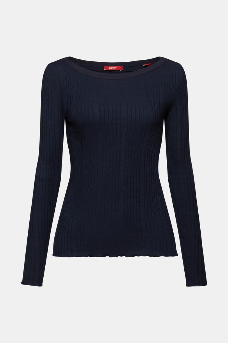 Dámské Topy Esprit Pointelle Rib-knit Longsleeve Tmavě Blankyt | FHC914075