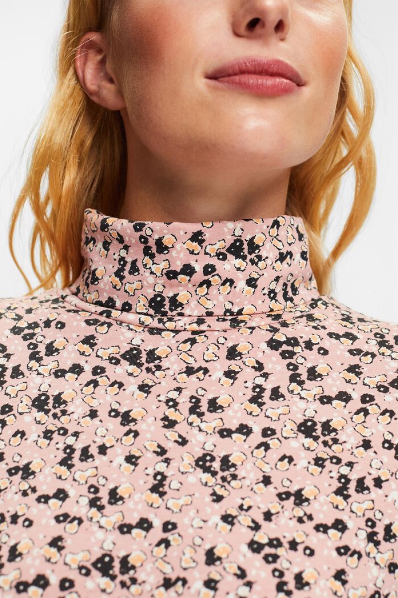 Dámské Topy Esprit Printed Turtleneck Longsleeve Růžové | XJC506348