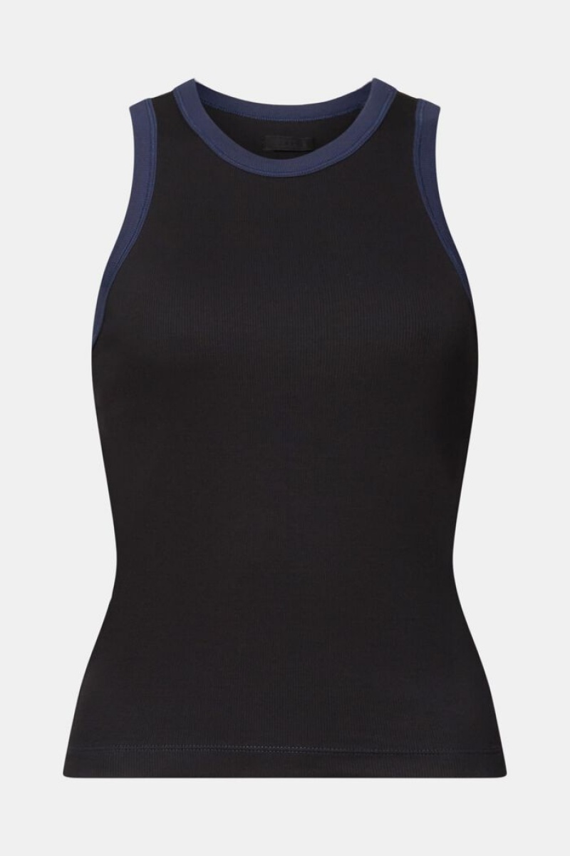 Dámské Topy Esprit Žebrovaný Tank,Stretch Bavlněné Černé | ESM648312