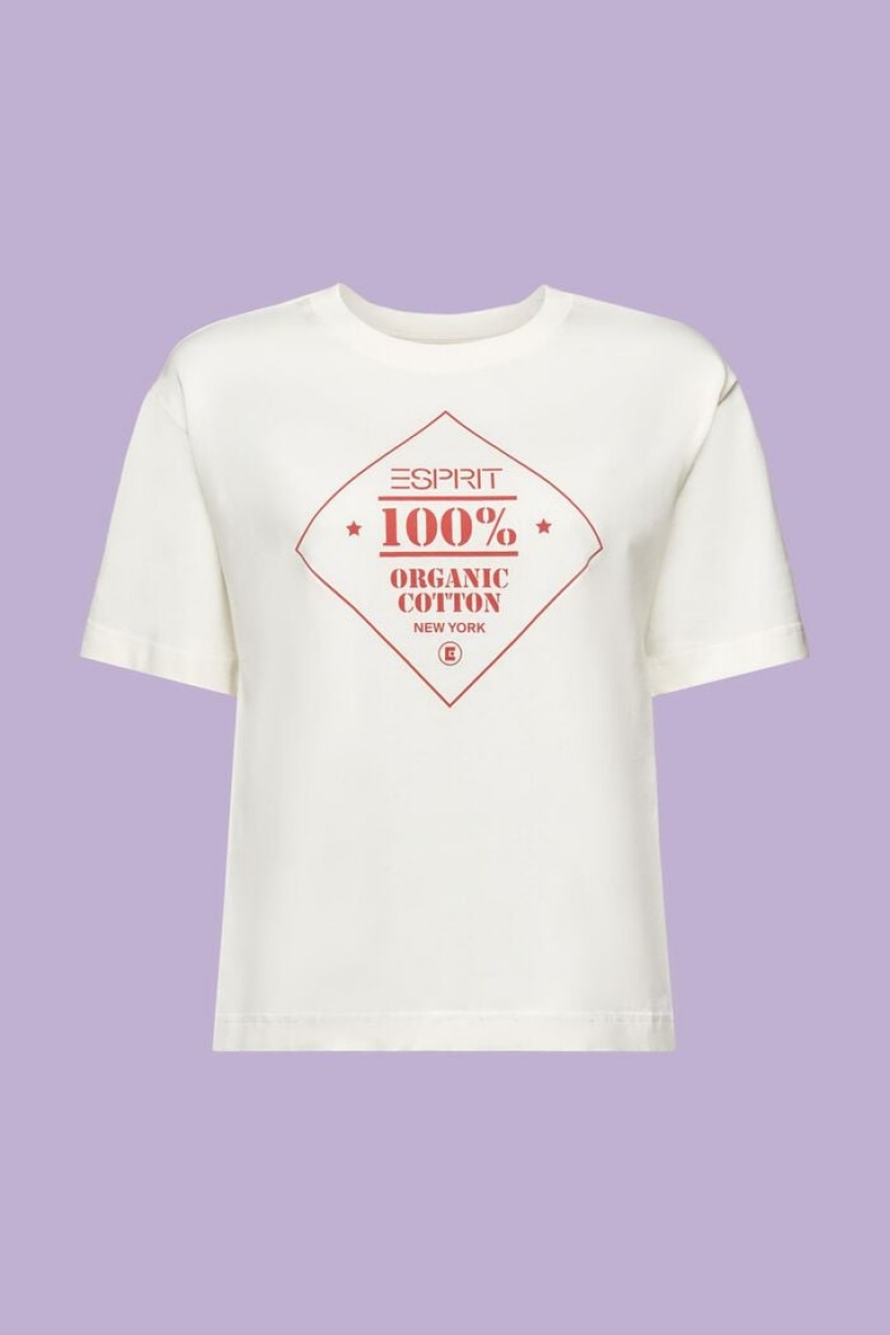 Dámské Tričko Esprit Organic Bavlněné Printed Bílé | ITC924768