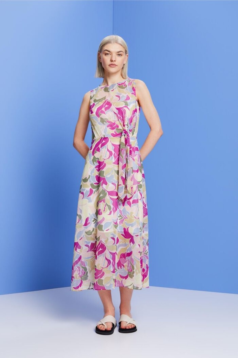 Dámské Šaty Esprit Chiffon Midi With A Knot Detail Světle Blankyt Levandule | HCJ410583