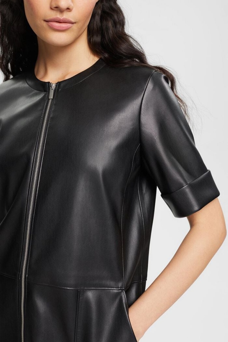 Dámské Šaty Esprit Faux Læder Mini Černé | ZPU576140
