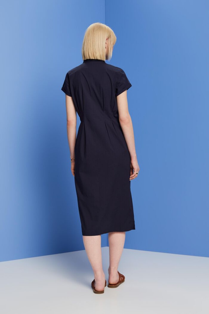 Dámské Šaty Esprit Poplin Tmavě Blankyt | QEZ296083