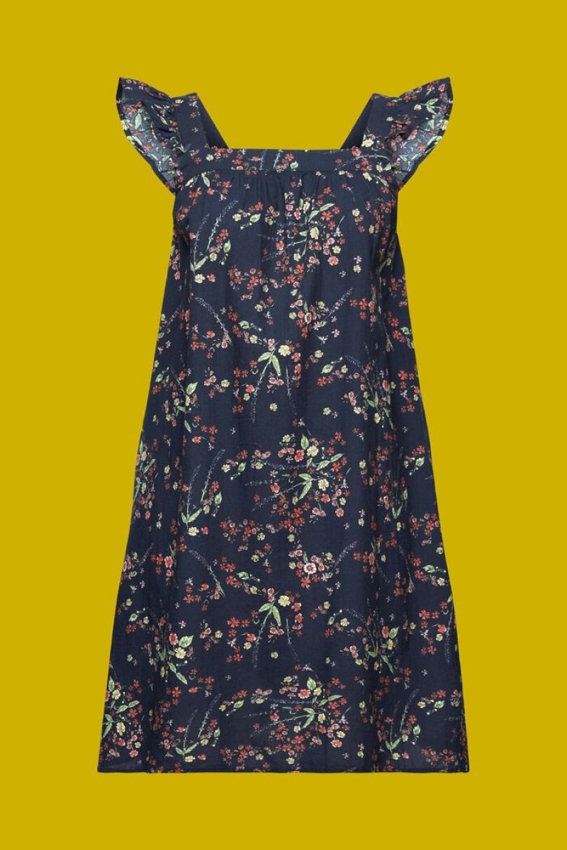 Dámské Šaty Esprit Printed Mini,100% Bavlněné Tmavě Blankyt | KRM629841