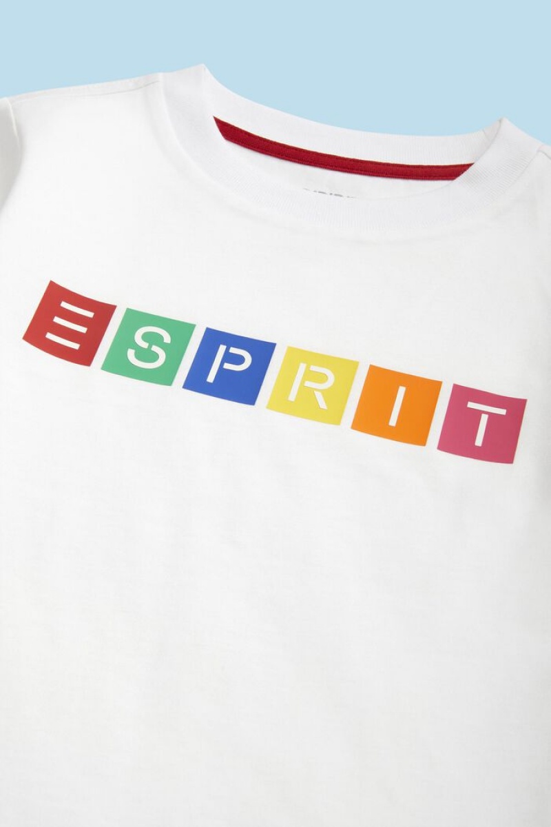 Dětské Tričko Esprit Organic Bavlněné Geometric Logo Bílé | AIF324657