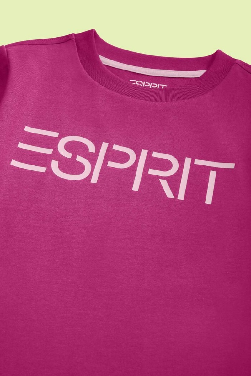 Dětské Tričko Esprit Organic Bavlněné Logo Růžové Fuchsie | CVW784901
