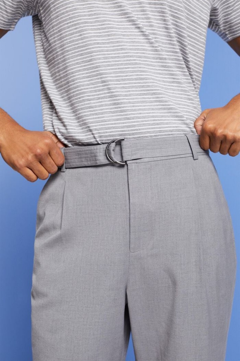 Pánské Blejzry Esprit Belted Široké Leg,Vlna Blend Světle Šedé | ZID087296