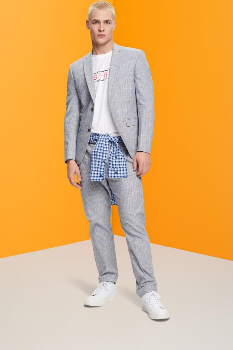Pánské Blejzry Esprit Single-breasted Slim Fit Chequered Světle Blankyt | VGN087139