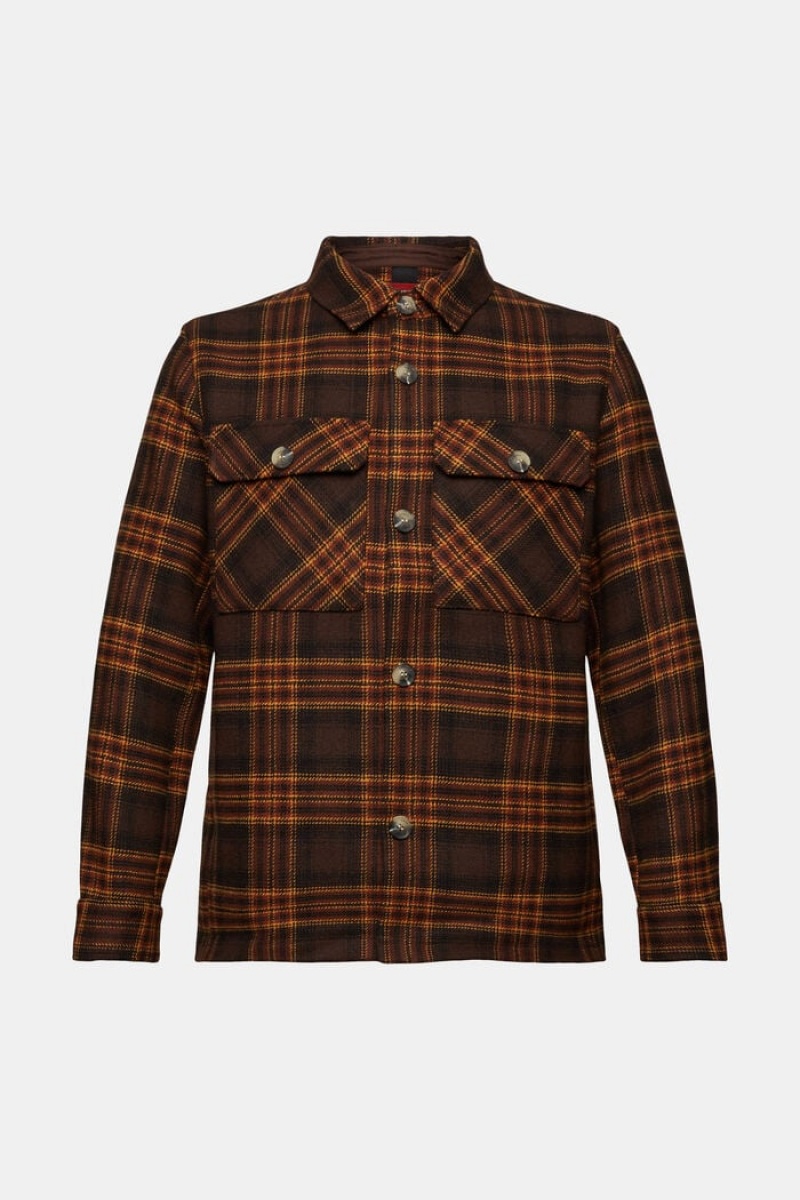 Pánské Bundy Esprit Checkered Vlna Blend Tmavě Hnědé | LGC478923