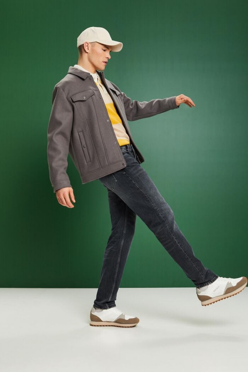 Pánské Džíny Esprit Mid-rise Retro Rovný Černé | IDE274031