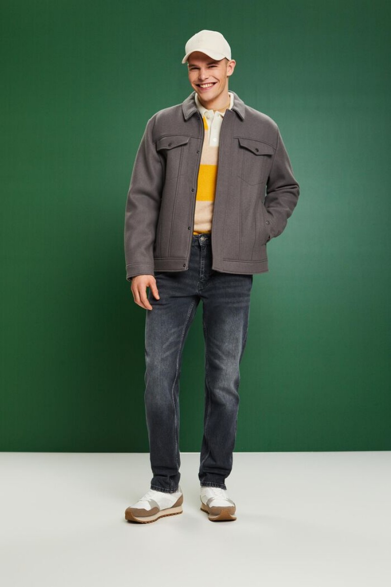Pánské Džíny Esprit Mid-rise Retro Rovný Černé | IDE274031