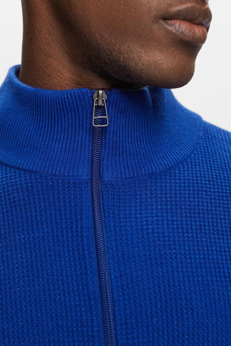 Pánské Jumpers Esprit Bavlněné Zip Troyer Světle Blankyt | HKN172563