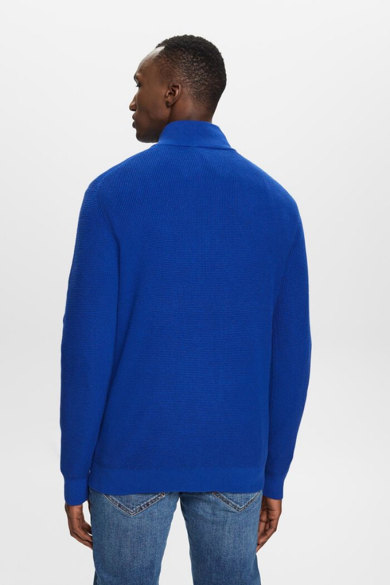Pánské Jumpers Esprit Bavlněné Zip Troyer Světle Blankyt | HKN172563